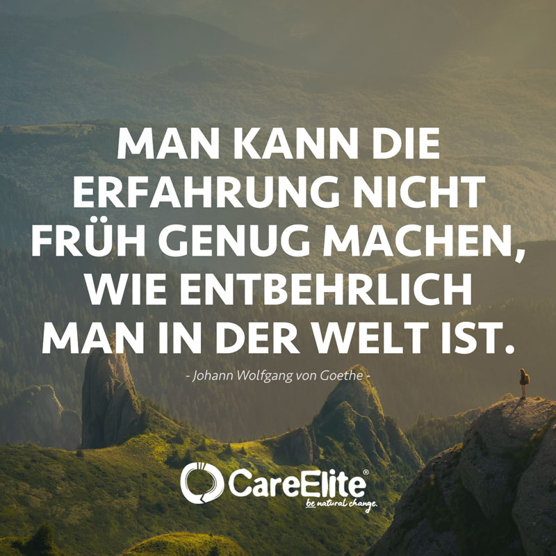 "Man kann die Erfahrung nicht früh genug machen, wie entbehrlich man in der Welt ist." (Zitat von Johann Wolfgang von Goethe)